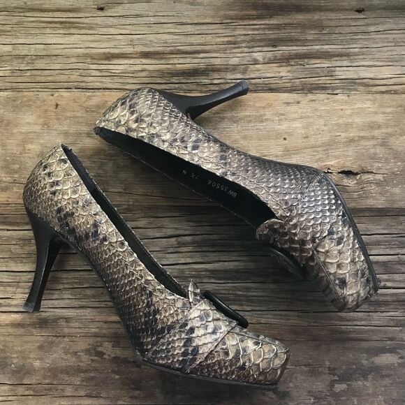 Stuart Weitzman Reptile Snake with Buckle Heels - Picture 4 of 8